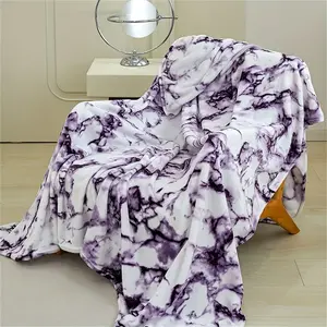 Marble Pattern Flannel Blanket |   Contemporary Style, Polyester, Machine Washable, Suitable for All Seasons, Ideal for Bedroom and Living Room Decor