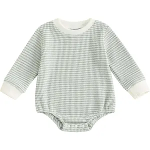 Unisex Baby Boy Girl Romper Waffle Newborn Infant Onesie Clothes Long Sleeve Bubble Oversized Romper Bodysuit Top