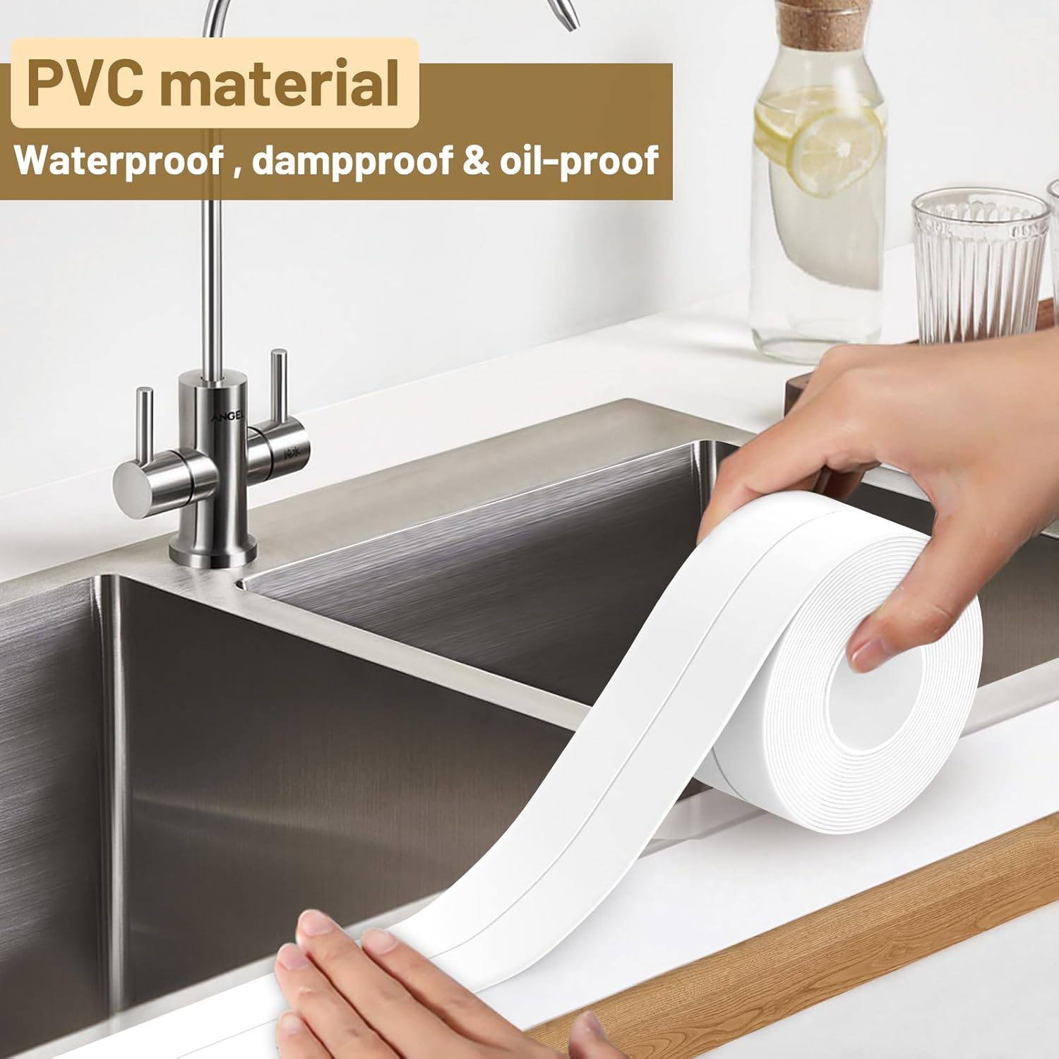 Upgraded Version White Waterproof Caulk Tape 5m Self-Adhesive Sealing Tape Waterproof &Dust-Proof Tape for Floor & Wall Gaps, Stove Top Edges, Windowsills & Outdoor Furniture, Easy Application & Durability