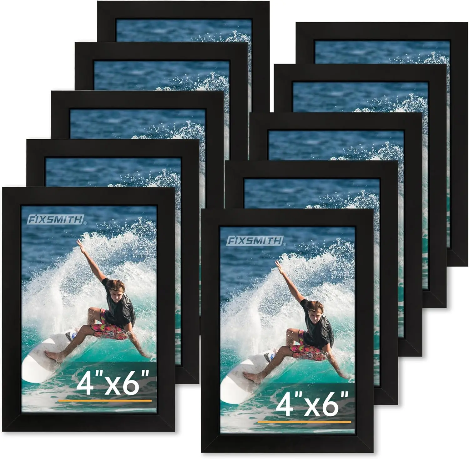 10-Pack 4x6 MDF Picture Frame Set - HD Plexiglass, Lightweight Minimalist Design, Durable Camera Photography Accessory, Black Home Decor with Wall Hanging or Tabletop Mount Gift