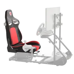 Reclinable Bucket Style Racing Simulator Seat, Red and Black PU Leather Racing Cockpit with Reinforced Iron Frame, Adjustable Lock Slide Racing Chair with 8 Anti-Slip Feet for PC Game Console Home Gaming