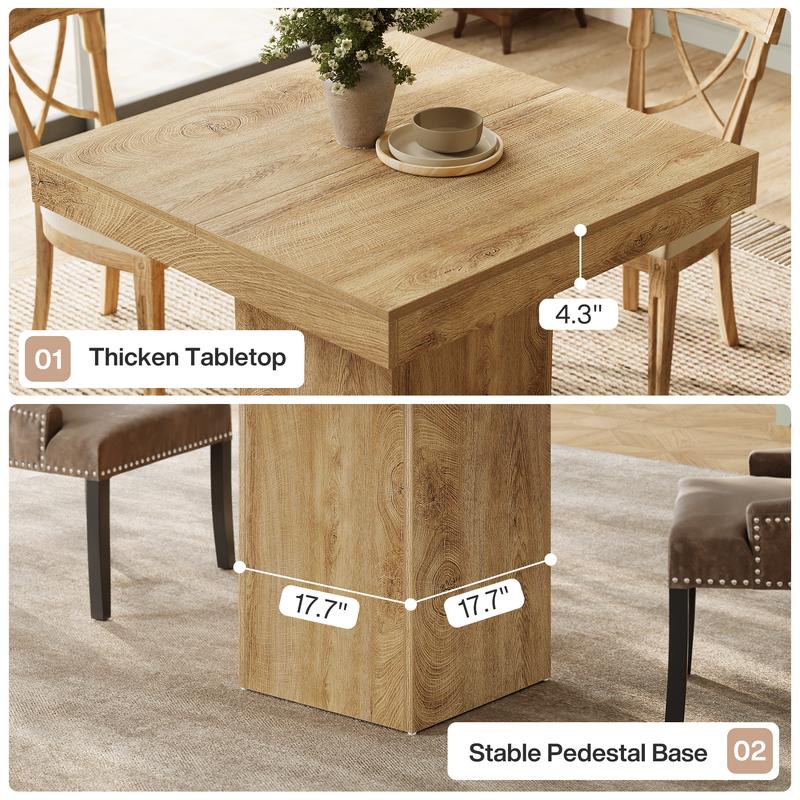 LITTLE TREE 39-Inch Square Dining Table for 4, Farmhouse Small Kitchen Dinner Eating Table with Sturdy Pedestal Base, Wooden Dining Room Furniture for Dining Room, Kitchen, Apartments