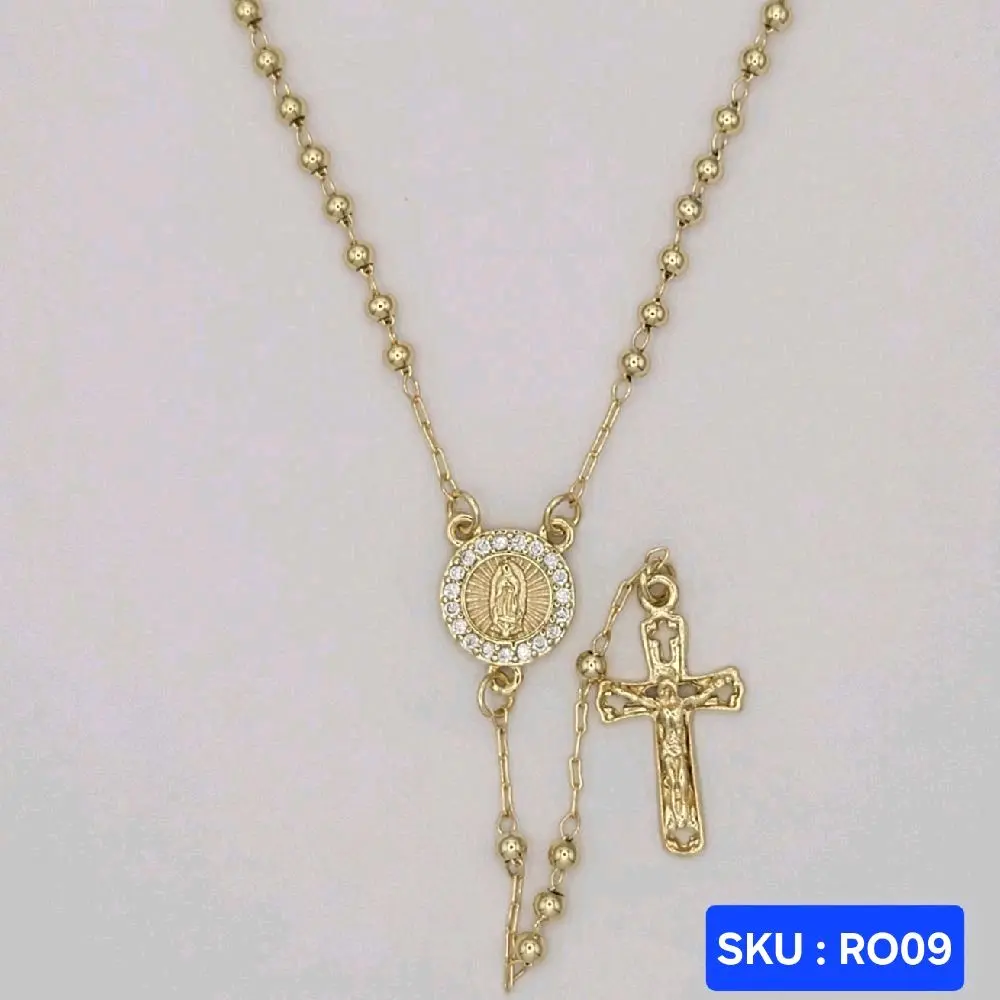 VIRGIN MARY Rosary Necklace Laminated Gold 18 inches 3mm wide Elegant Religious Jewelry SKU RO09