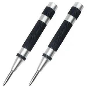 2 Pack Steel Automatic Center Punch with Adjustable Stroke - 5" (125mm) Length Spring  Style, Knurled Steel Handle for Metal  Glass Plastic, Metal Marking Tool for Woodworking
