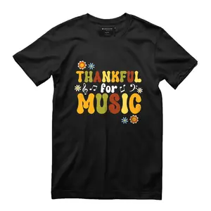Retro Thankful For Music Floral Music Teacher Thanksgiving T-Shirt