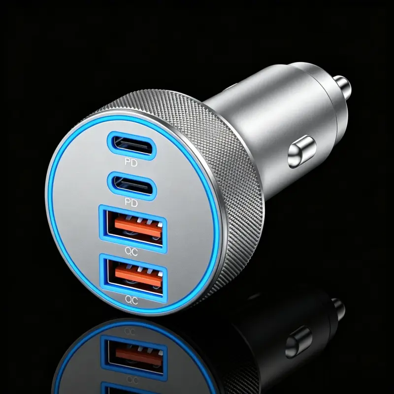90W Super Fast USB C Car Charger, 4-Port Charging Cigarette Lighter Adapter Dual 45W USBC & USB-A, Multiport Car Phone Charger Accessories, for iPhone 17 Pro Max 16 Pro 15 14 13 12, iPad, Galaxy, Tablet