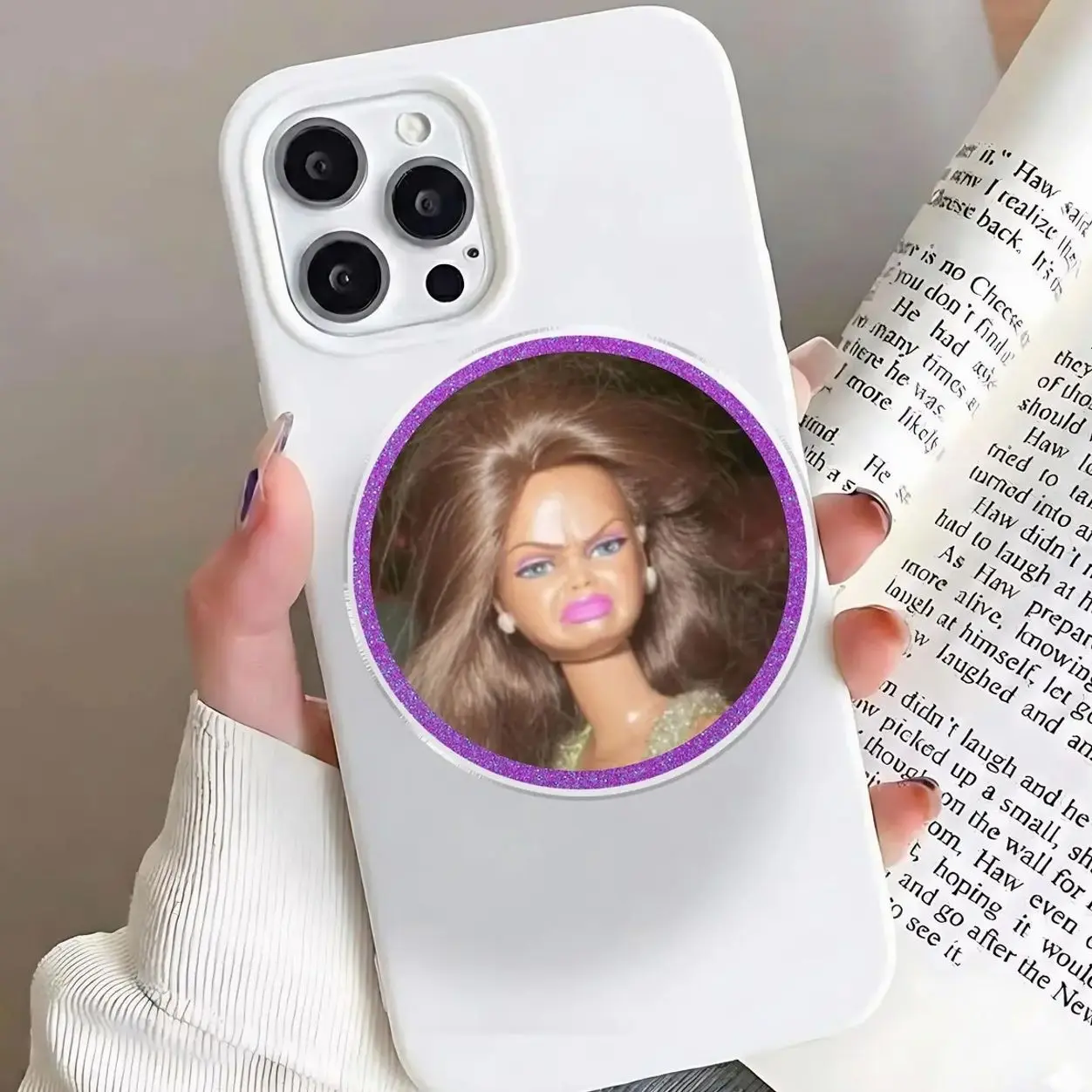 Disgusted Doll Face MagSafe Phone Grip, Retro Pop Culture Accessory