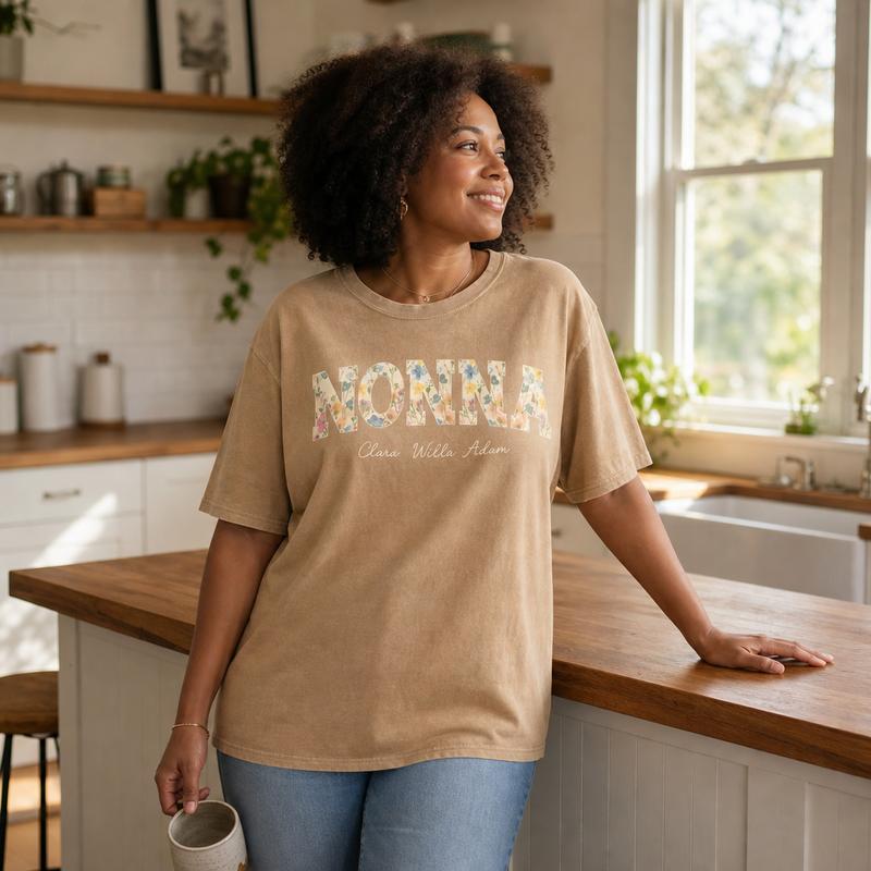 Nonna Shirt Women Floral Graphic Tee Personalized Grandmother Gift Vintage Boho Top