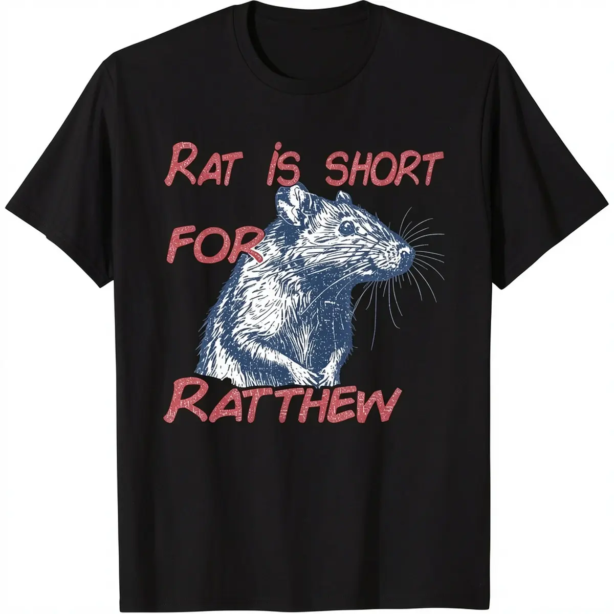 Men's 100% Cotton "Rat Is Short For Ratthew" Funny Meme Graphic T-Shirt - Short-Sleeve Round Neck Streetwear Casual Top, Golf Gift For Men, Tshirt