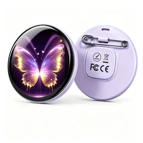 Unisex Customizable Digital Badge Pin Brooch - 128MB Storage, Wearable Touchscreen, Photo/GIF Display, Bluetooth Sharing, 7color Light Modes, 10-Hour Battery, Fabric Security Buckle, Badge Decoration, Accessories for Women, Unique Cool Gifts