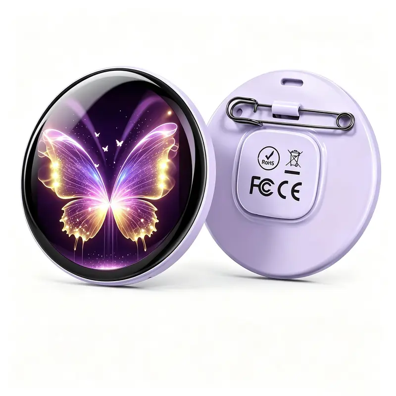 Unisex Customizable Digital Badge Pin Brooch - 128MB Storage, Wearable Touchscreen, Photo/GIF Display, Bluetooth Sharing, 7color Light Modes, 10-Hour Battery, Fabric Security Buckle, Badge Decoration, Accessories for Women, Unique Cool Gifts