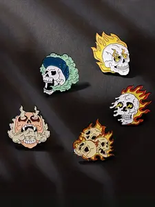 1pc Flame Skull Head Enamel Pin - Halloween Series Fashion Accessory Metal Badge for Backpack, Clothing, Wallet - Unique Smoke-Spitting Design