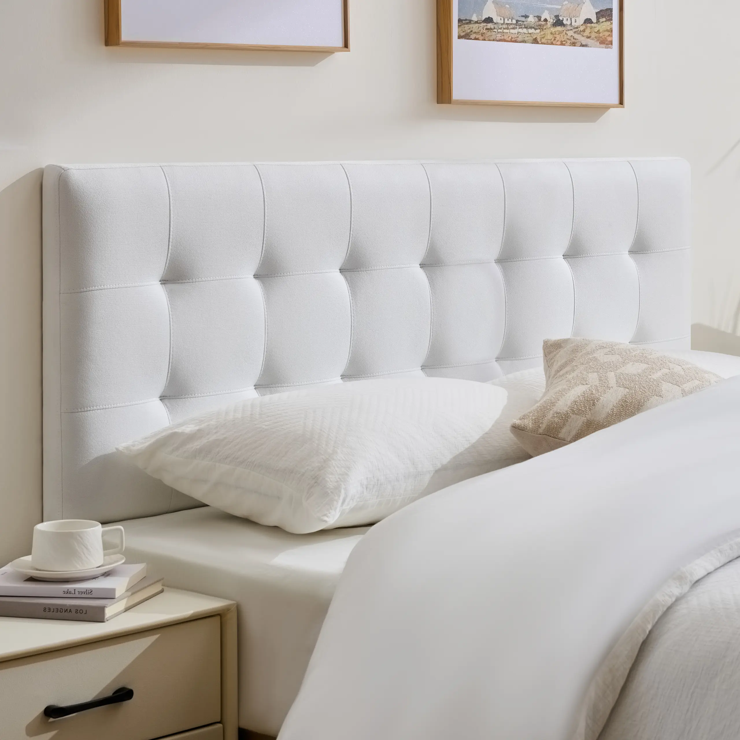 Linen Stitched Tufted Headboard Queen Size, Wood Queen Headboard Only, Adjustable Height 37.2-46 Inches, Bed Frame or Wall Mount, Stable Non-Slip Support, Padded Bedroom Headboard,