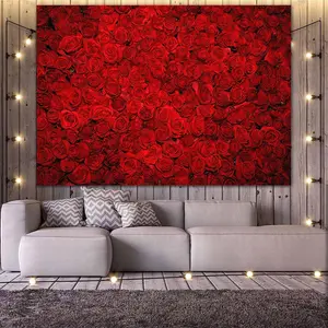 2D Flat Design, 1 Piece Large Burgundy Red Rose Floral Wall Background Cloth - Elegant Wedding, Birthday and Valentine's Day Decoration, Vibrant Rose Pattern, Durable Fabric Suitable for Indoor and Outdoor Events, Bridal Party, Photography Studio, Cake Ta