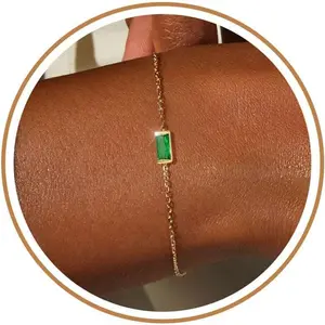 Birthstone Gold Bracelets for Women Non Tarnish Trendy Dainty 14K Gold Plated Bracelet Stack Stackable Blue Green May Emerald Friendship Bracelets Jewelry Gifts for Mom Best Friend