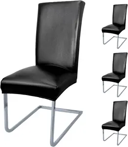 PU Leather Dining Chair Covers Removable   Chair Covers for Dining Chairs Set of 4, Stretchy & Soft High  Kitchen Chairs Cover Protectors (Black)