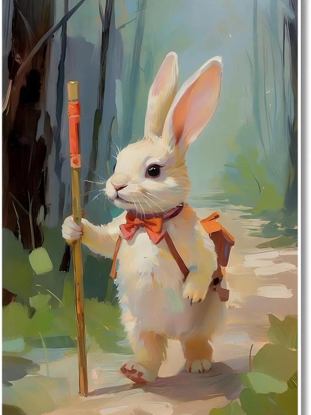 Rabbit Holding Flowers Wall Art Rabbit Wall Decor Baby Room Cute Rabbit Poster Rabbit Painting Artwork Bedroom Bathroom Home Decor Kids Room Wall Decor Bathroom Wall Decor