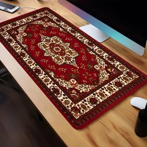 Persian Carpet Design Large Gaming Mouse Pad, Rectangle Office Desk Keyboard Mat, Non-Slip Rubber Base Stitched Edge Desk Pad for Home Office Game Room, Computer Accessories