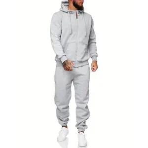 Men'S 2pcs Tracksuit Set, Casual Long Sleeve Hooded Sweatshirt with Pockets, Solid Color Polyester Joggers, Knit Fabric, Regular Fit, Medium Stretch, for Fall/Winter Daily Wear