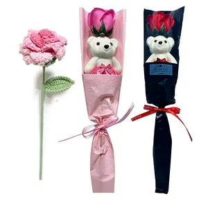 Handmade Crochet Rose Artificial Flowers,Great Gifts for Mother's Day Valentines Day Birthday Fake Bear Rose Flower for Home Office DIY Floral Art Plant Wedding Table Centerpieces Party Vase Decoration Decoration