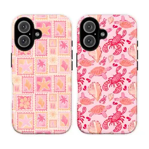 Coquette Coastal Beach Phone Case, Pastel Pink Summer Stamp Phone Cover for iPhone 11–17 & Galaxy S21–S26, Nautical Sea Life Tough Case, Seashell & Starfish Protective Cover, Preppy Pink Coquette Beachy Aesthetic, Gift for Her