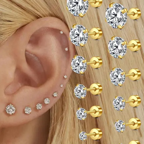 Elegant Rhinestone Stud Earring Set for Women and Girls, Sparkling Multi-Size Earrings for Stacking, Versatile Birthday Gift