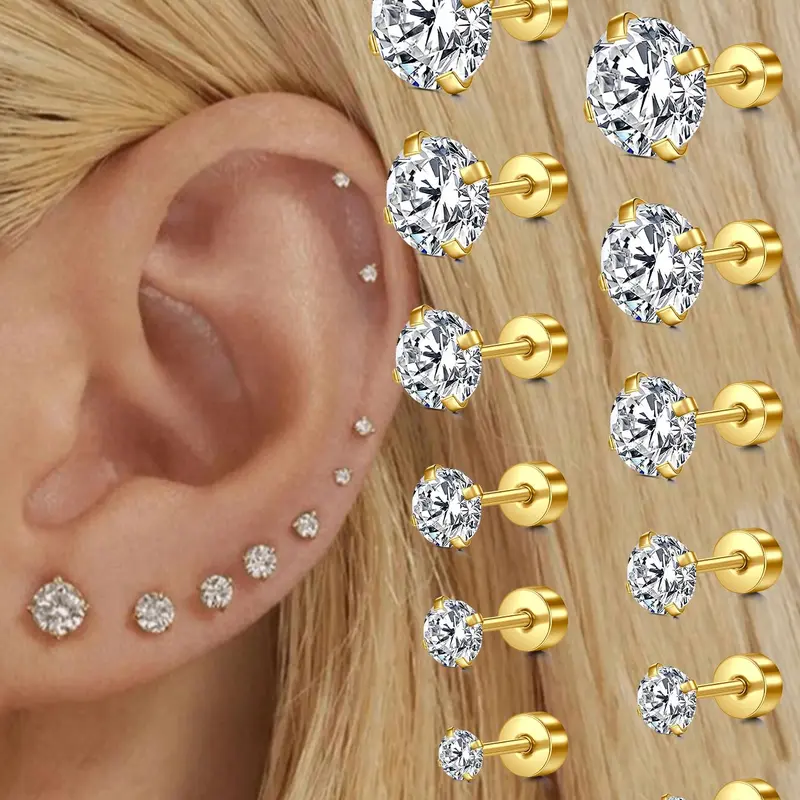 Elegant Rhinestone Stud Earring Set for Women and Girls, Sparkling Multi-Size Earrings for Stacking, Versatile Birthday Gift