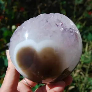 2.4lb XL 4in Amethyst Geode Crystal Sphere, Internal Rainbows, Brazil