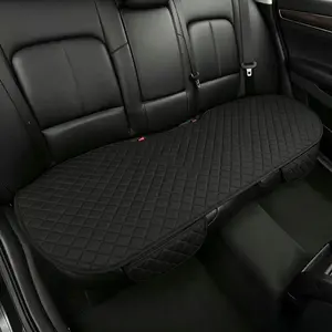 Linen Car Rear Bench Seat Cover, Universal 4-Season Non-Slip Breathable Protector with Pocket, Black Red Car Interior Pad for Most Vehicle Decoration