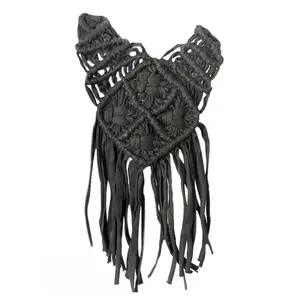 Vintage MIKA Black Macrame Handmade Necklace Collar