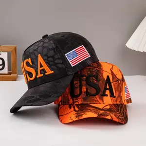 2026 New Style 3D USA Embroidered Baseball Cap with Hard Top, Colorful Camouflage Sun Protection Baseball Cap, Bowler Hat