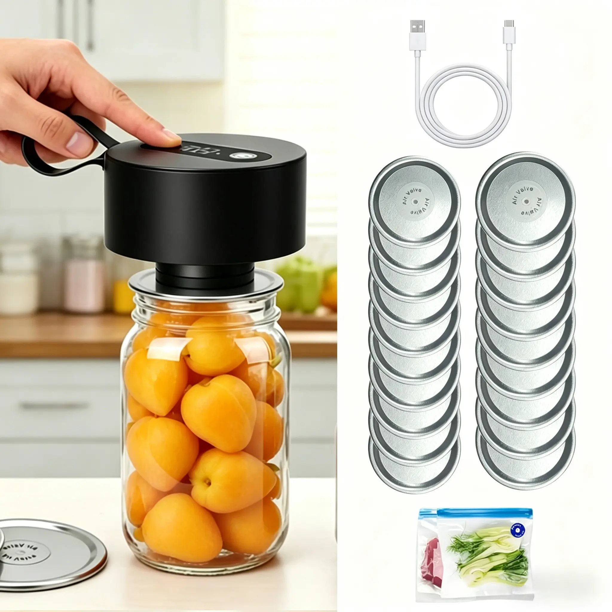 3-in-1 electric Mason jar sealing machine (upgraded version), can sealing machine, vacuum sealing machine for canned goods — Mason jar vacuum sealer, canning supplies and equipment, suitable for jams, dried foods, and grain packaging in jars