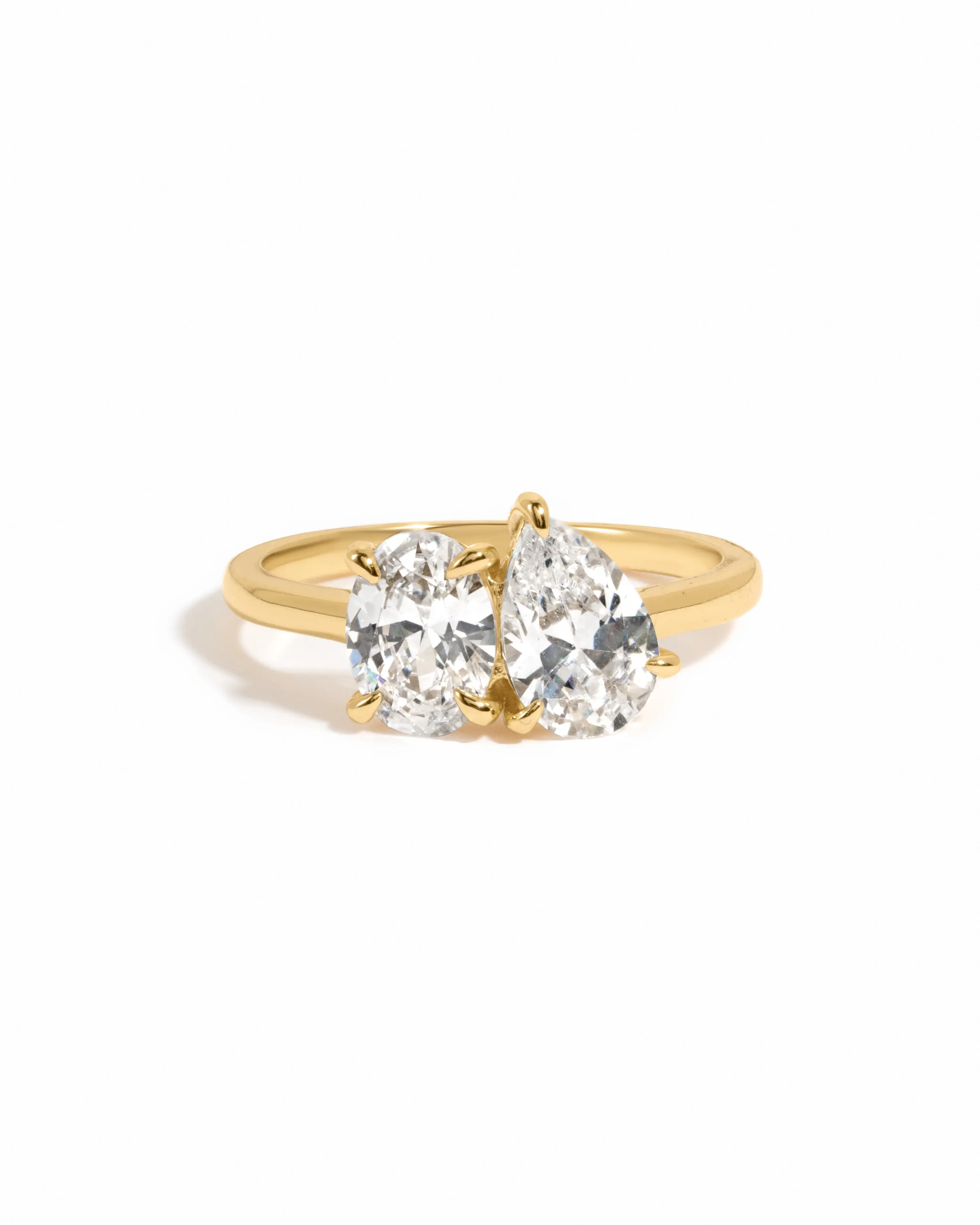Sami Jewels Oval Toi Et Moi Female Ring, 925 Sterling Silver 14K Gold-Plated Cubic Zirconia Jewelry, Bridal Wedding Fashion Promise Ring