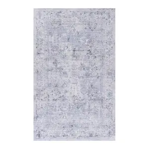 Colca 2' x 3' Blue/Cream Machine Washable Low-Pile, Non-Slip, Non-Shedding, Foldable, Kid & Pet Friendly Area Rug