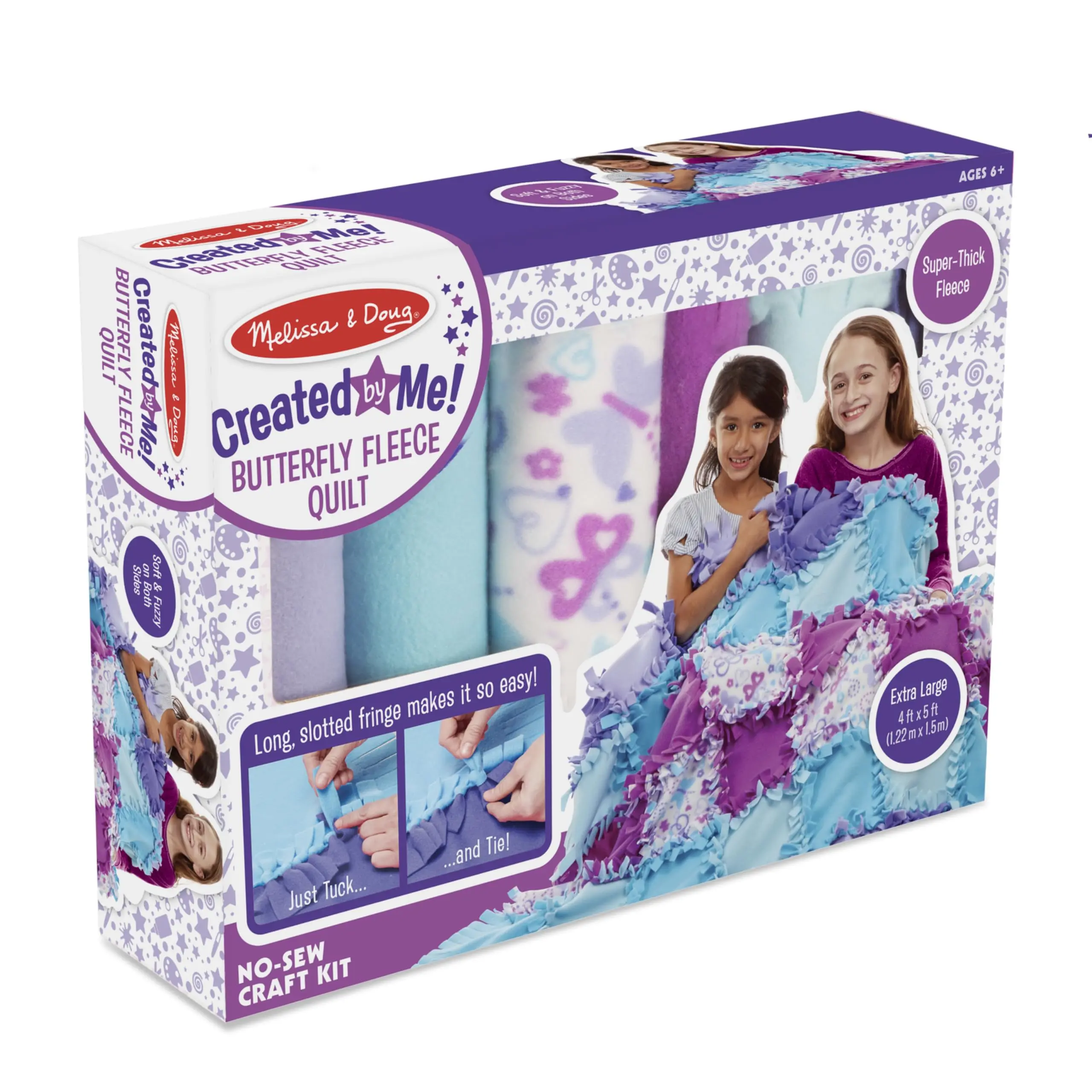 Melissa & Doug Created by Me! No-Sew Butterfly Fleece Quilt Craft Kit, Ages 6+, 48 Squares, 4ft x 5ft DIY Needlework Toy for Kids