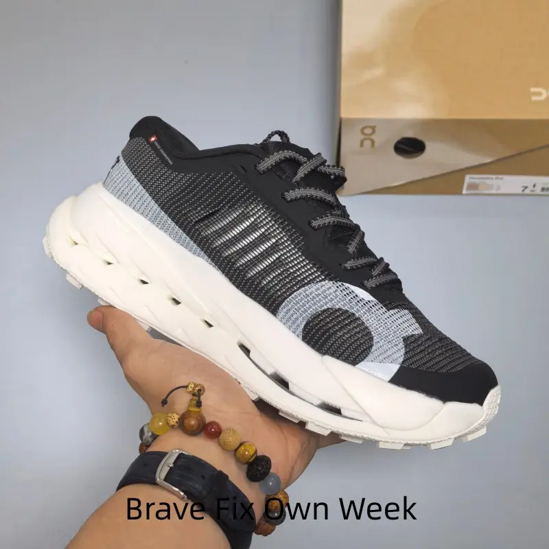 Hollow Rocker Cushion All-Terrain Trail Running Sneakers, Breathable Fine Mesh Black Gray Two-Tone Unisex Trainers, Deep Lug Anti-Slip Rugged Outsole, Ideal for Cross-Country Trail Jogging & Cool Monochrome Outdoor Outfits