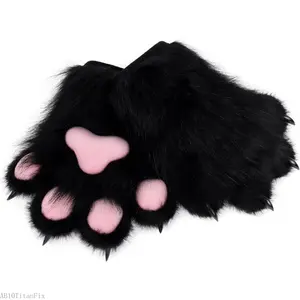 Furry Faux Fur Fox Cat Paws Gloves Animal Fursuit Mittens Halloween Christmas Cosplay Costume PropsAB10TitanFix