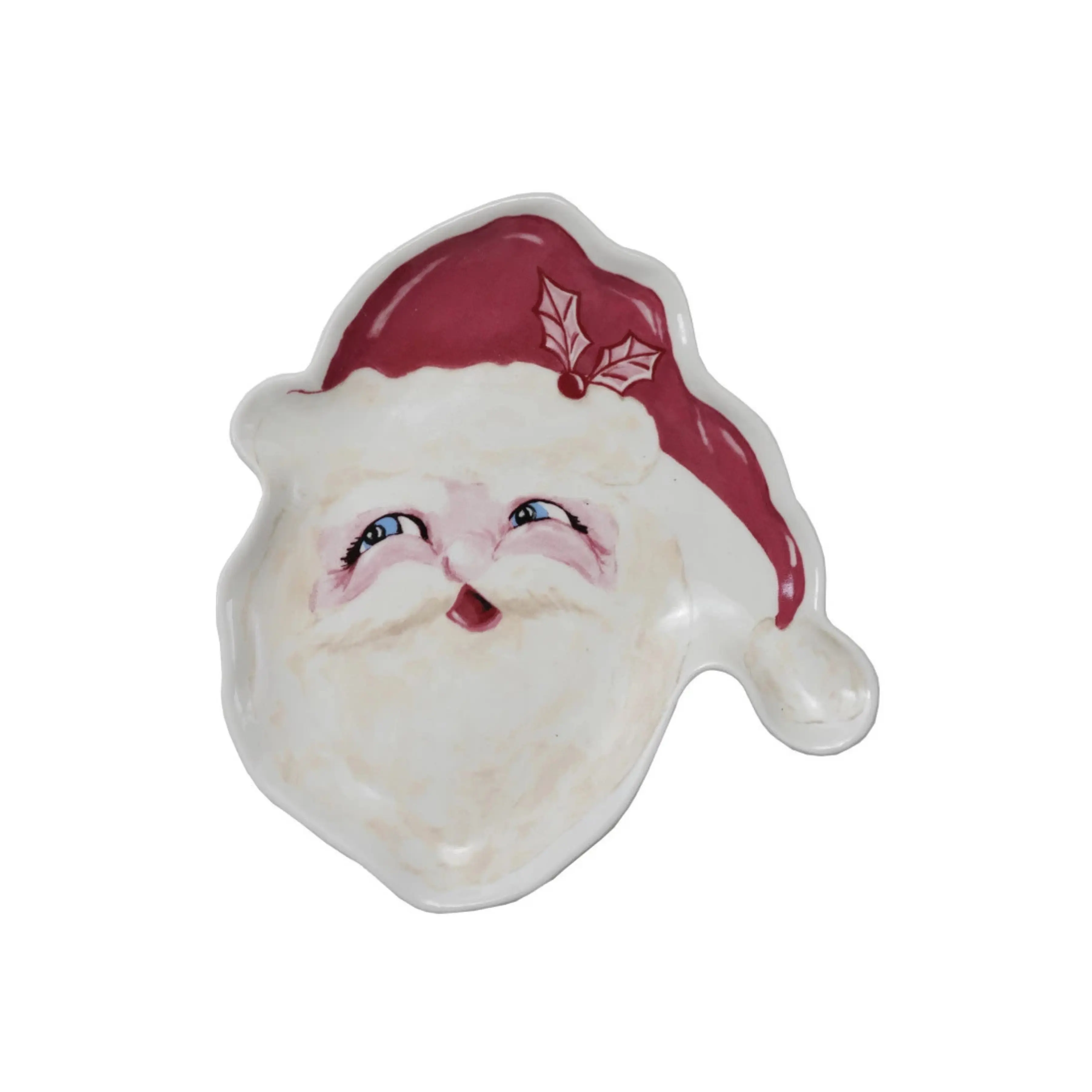 Charming Santa Face Stoneware Plate, 6x6 in Pink-Red-White Holiday Casual Kitchen Tableware, Small Dish for Snack Serving, Festive