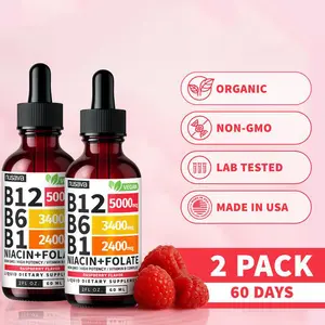 (2-PACK) NUSAVA Vitamin B12 Liquid Supplement Drops with B6, B1, Niacin & Folate - Edible Support for Energy, Brain & Heart, Non-GMO & Gluten-Free, 4 Fl Oz Fitness Dietary