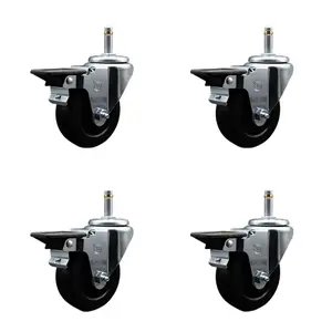 Service Caster SCC-GR20S3514-SRS-PLB-716138-4 Soft Rubber Swivel Grip Ring Stem Caster with 3.5 x 1.25 in. Black Wheels & 0.43 in. Stems - Set of 4