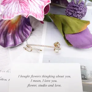 Pre-owned Dior Single Pearl&Diamond Gold Tone Earrings T10268506