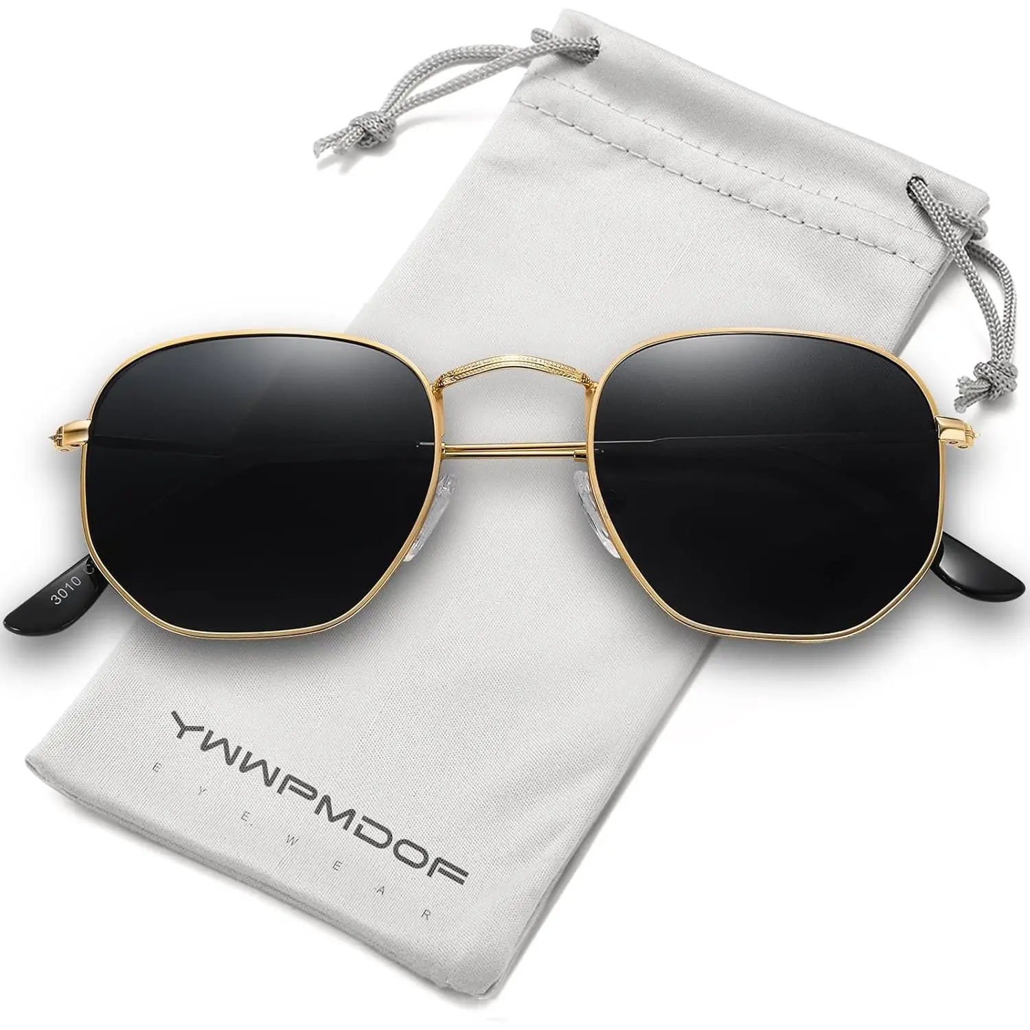 Polarized Sunglasses for Women Men Small Hexagonal Polygon Mirrored Lens Polarized Polygon Black Metal Sunglasses for Men Hexagon  main image 3