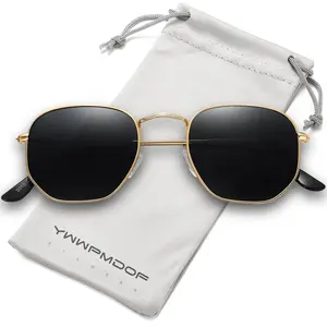 Polarized Sunglasses for Womens Men Trendy Square Hexagonal Flat Mirrored Sun Glasses UV Protection