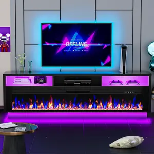 【2 Packages Shipping】AHB 70" Modern Fireplace Furniture TV Stand for TVs Up to 80" - 36" Electric Fireplace, LED Light Entertainment Center with Storage Cabinet, 2-Package Shipping, Living Room Use,, Tv Stand Living Room