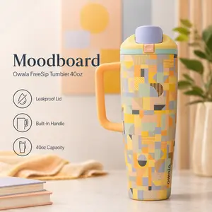 Owala Moodboard 40oz FreeSip Tumbler, Large Insulated Stainless Steel Water Bottle, Leak Proof Lid with Handle, 40 oz tumbler with handle,