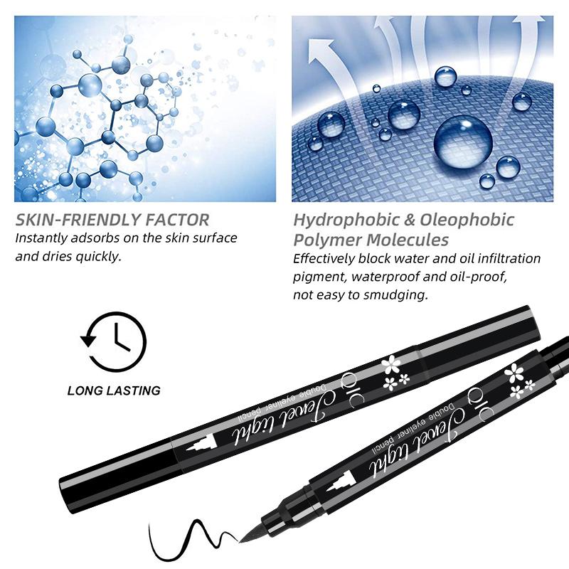 Dual-Head Eyeliner Pen with Stamp – Smudge-Proof Waterproof Eyeliner Pencil, Quick-Drying Liquid Liner for Cat Eye & Creative Makeup Decoration