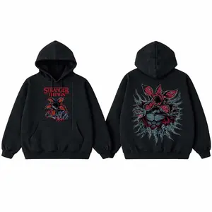 Unisex 100% Cotton 300GSM Oversized Hoodie, Stranger Things Demogorgon Front & Back Graphic Hooded Sweatshirt, Loose Fit Couple Top, XS-2XL , Gift for Stranger Things Fans