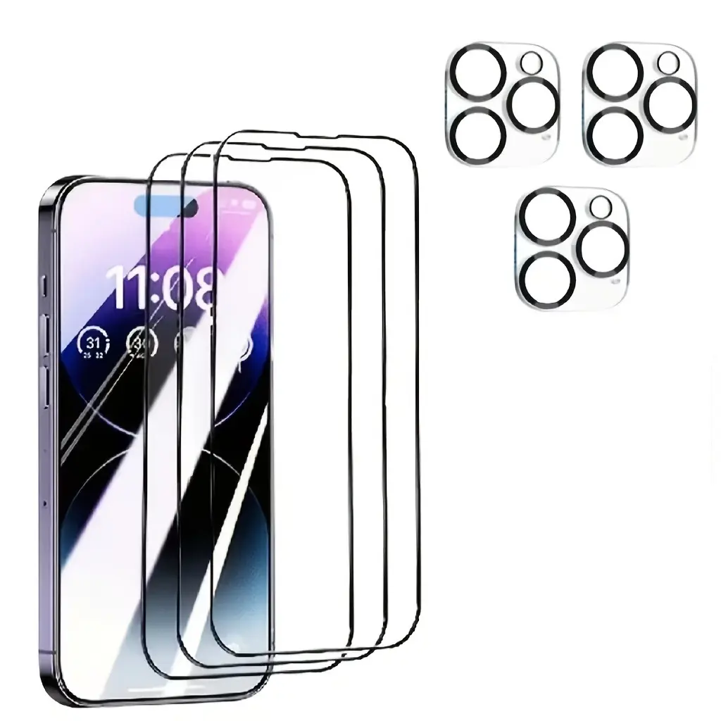 6pcs (3pcs Of Tempered Glass Screen Protectors + 3 Lens Protectors), for iPhone 17/17 Pro/17 Pro Max/16/16 Pro Max/Pro/Plus/15/14/13/12/11, High Definition, 9H Hardness, Scratch-resistant And Shatterproof