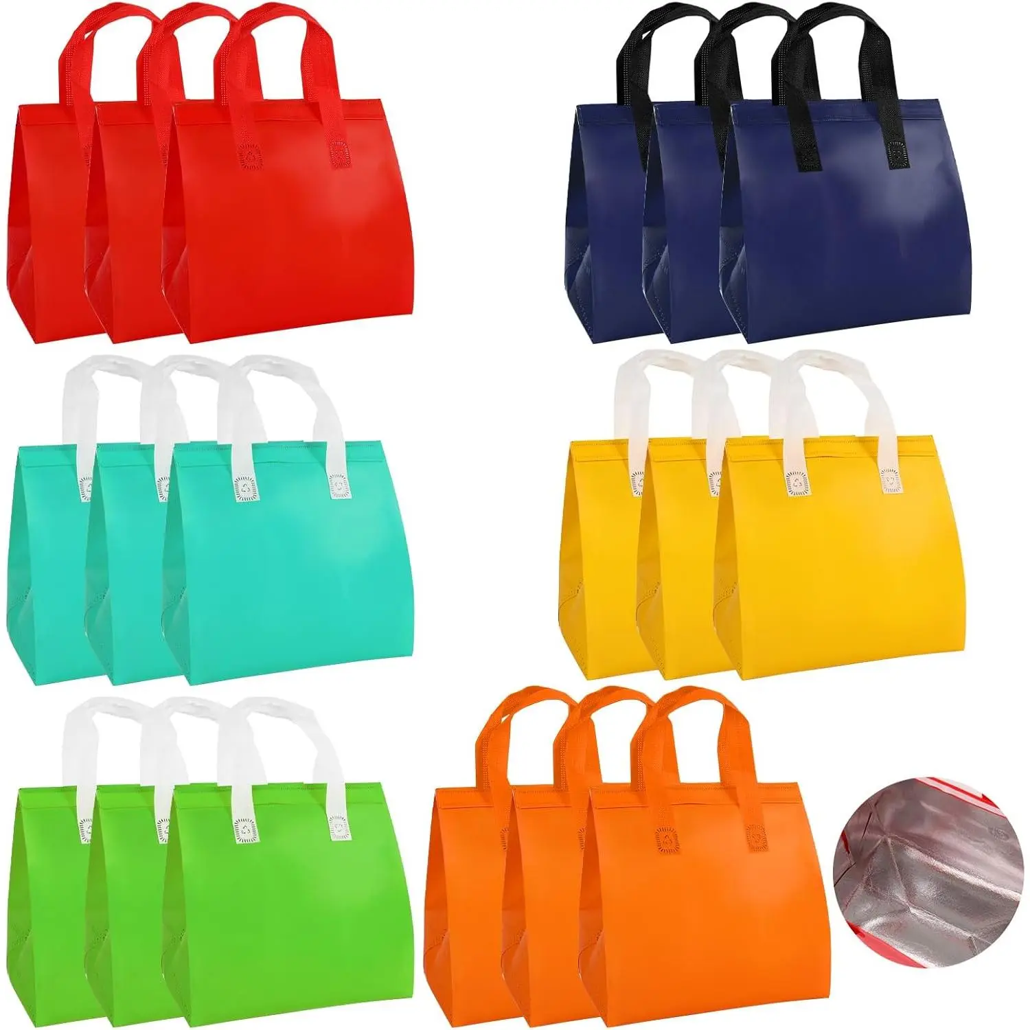 18-piece Insulated Takeaway Bags Disposable Cooler Bags Insulated Lunch Bags Suitable for Hot and Cold Drinks Fresh Food Delivery (6 Classic Colors)