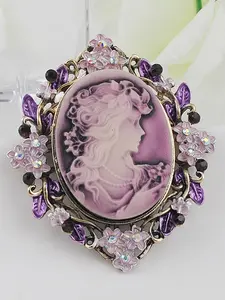 Trendy Rhinestone Brooch Pin, Hollow Out Flower Design, Vintage Cameo Style, Elegant Hair Accessories for Women & Girls